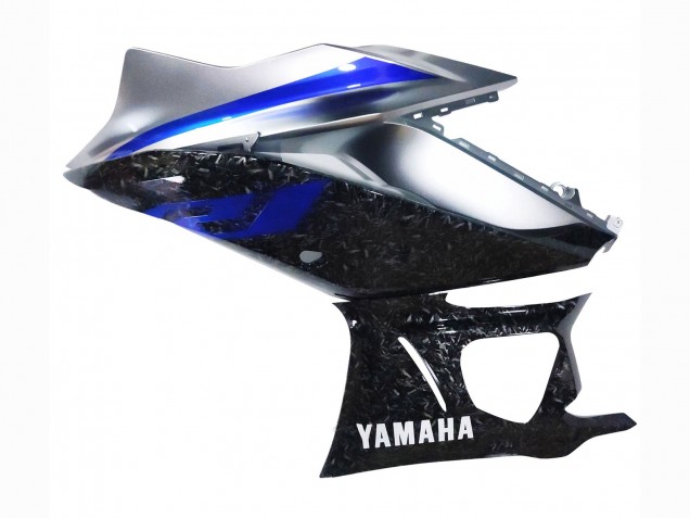 Marbre Noir Argent Bleu Fibre de Carbone Forgée Style Carénage Moto Yamaha YZF R3/R25 2022-2024