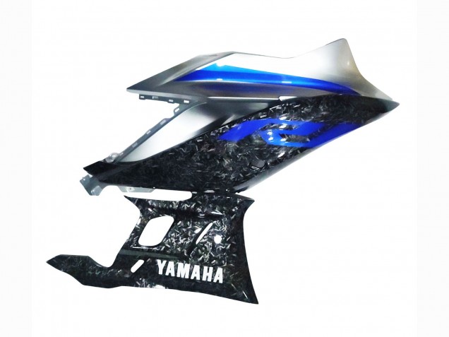 Marbre Noir Argent Bleu Fibre de Carbone Forgée Style Carénage Moto Yamaha YZF R3/R25 2022-2024