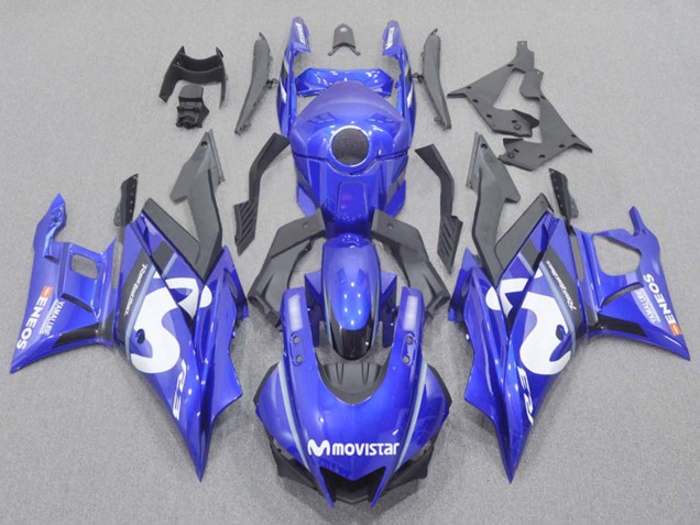 Bleu Blanc Noir MoviStar ENEOS Yamalube Carénage Moto Yamaha YZF R3/R25 2022-2024
