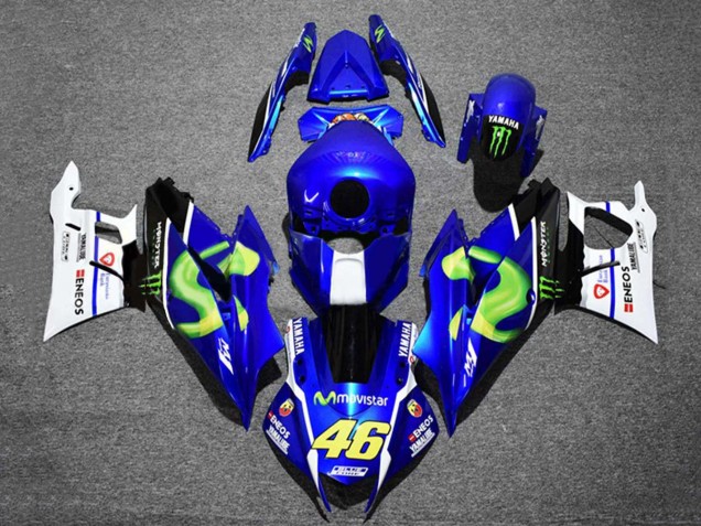 Bleu Blanc Noir Vert Monstre MoviStar Yamalube ENEOS 46 Carénage Moto Yamaha YZF R3/R25 2022-2024