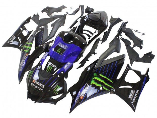 Bleu Vert Noir Monstre Yamalube ENEOS Carénage Moto Yamaha YZF R3/R25 2022-2024