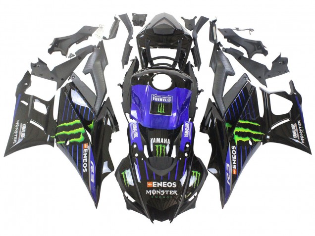 Bleu Vert Noir Monstre Yamalube ENEOS Carénage Moto Yamaha YZF R3/R25 2022-2024