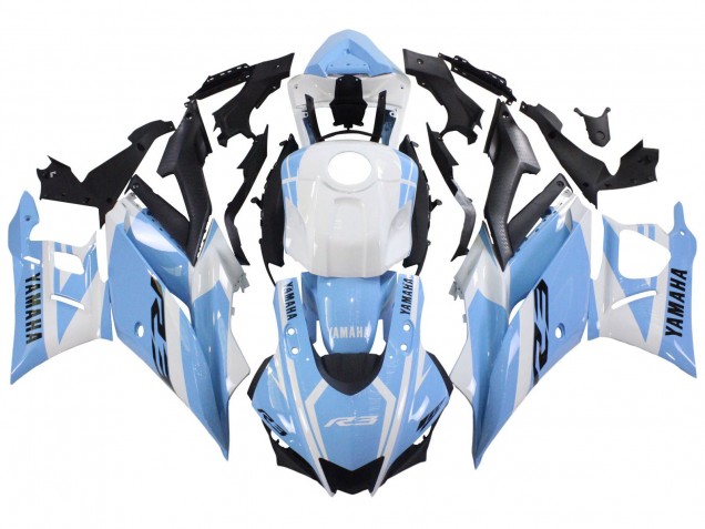 Blanc Bleu Clair Carénage Moto Yamaha YZF R3/R25 2022-2024