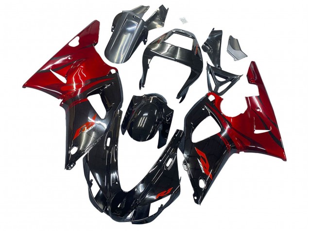 Noir Brillant Rouge Carénage Moto Yamaha YZF 1000 R1 1998-1999