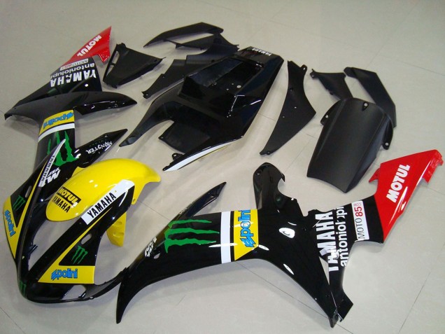 Noir Brillant Jaune Rouge Vert Motul Monstre Carénage Moto Yamaha YZF R1 2002-2003
