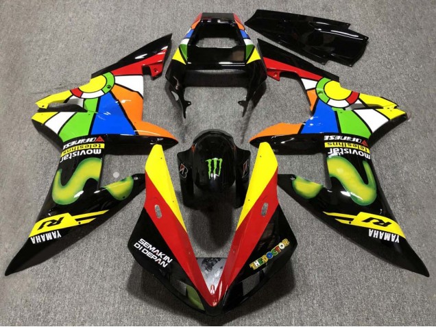 Noir Brillant Rouge Jaune Vert Movistar Semakin Didepan Carénage Moto Yamaha YZF 1000 R1 2002-2003