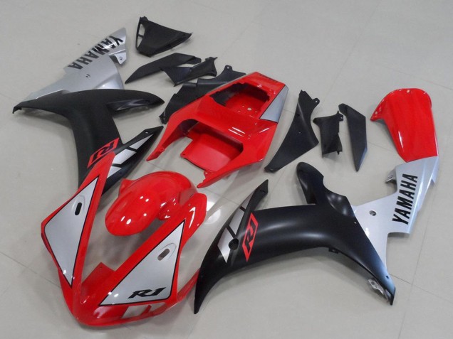 Rouge Argent Noir Mat Carénage Moto Yamaha YZF R1 2002-2003