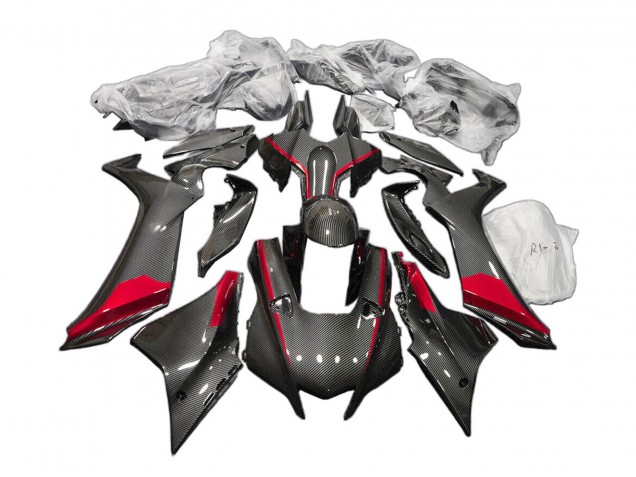 Noir Fibre de Carbone Rouge Carénage Moto Yamaha YZF 1000 R1 2020-2025
