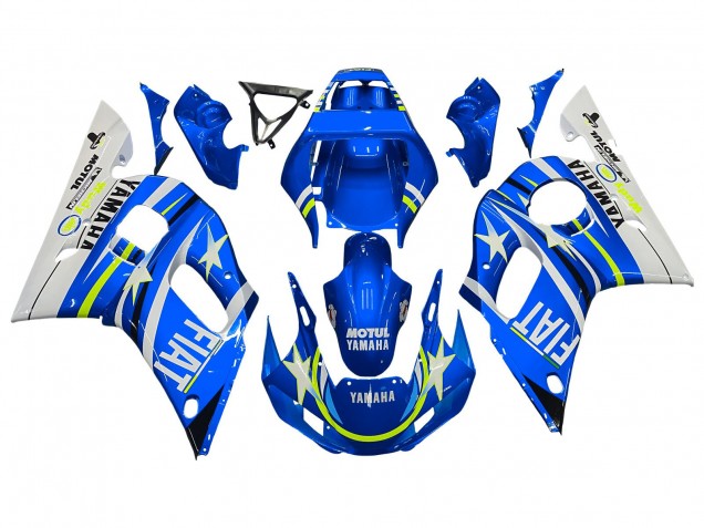 Blanc Bleu Jaune Néon Fiat Motul Michelin Carénage Moto Yamaha YZF 600 R6 1998-2002