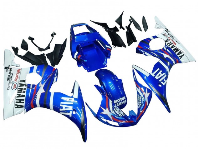 Blanc Bleu Fiat Motul Kastinee Carénage Moto Yamaha YZF R6S 2006-2009
