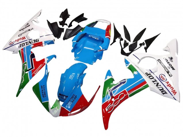 Blanc Bleu Vert Rouge Kastinee Dunlop Motul Carénage Moto Yamaha YZF R6 2003-2004