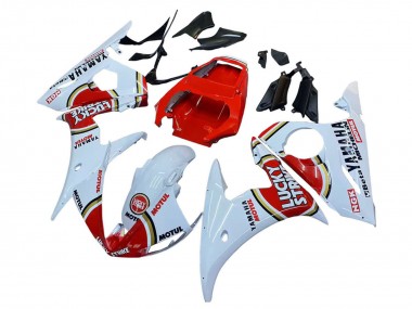 Blanc Rouge Lucky Strike Motul Carénage Moto Yamaha YZF R6S 2006-2009 Pas Chère