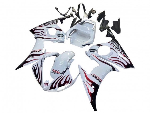 Blanc Dark Noir Flamme Carénage Moto Yamaha YZF R6S 2006-2009