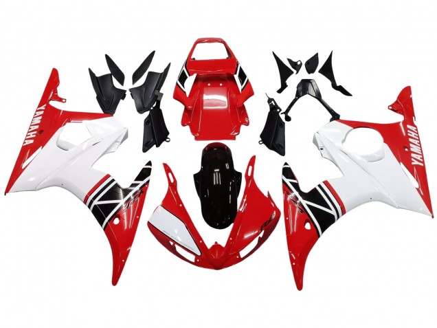 Blanc Rouge Noir Brillant Carénages Moto Yamaha YZF R6 2003-2004