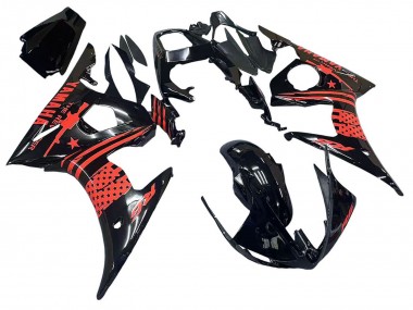 Noir Brillant Rouge Carénages Moto Yamaha YZF R6 2003-2004 Pas Chère