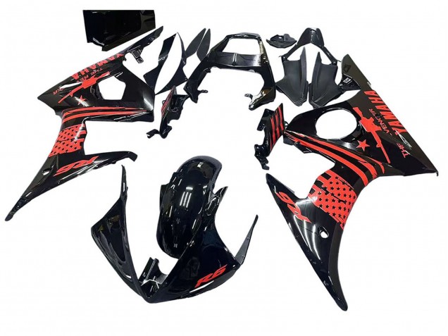 Noir Brillant Rouge Carénages Moto Yamaha YZF R6S 2006-2009