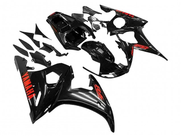 Noir Brillant Rouge Carénage Moto Yamaha YZF R6S 2006-2009