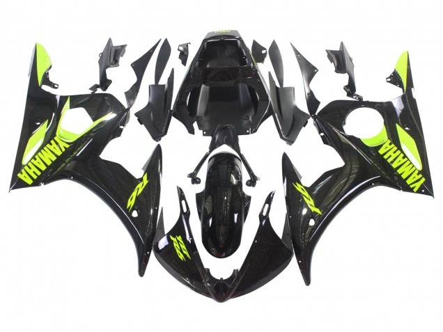 Noir Brillant Jaune Néon Carénage Moto Yamaha YZF R6 2003-2004