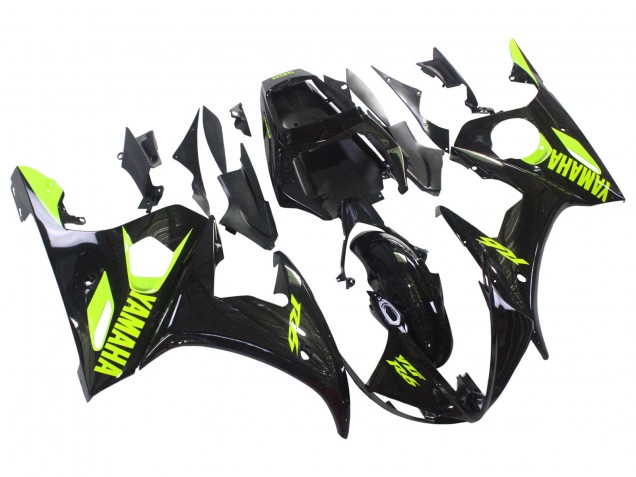 Noir Brillant Jaune Néon Carénage Moto Yamaha YZF R6S 2006-2009