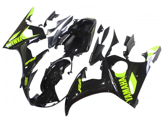 Noir Brillant Jaune Néon Carénage Moto Yamaha YZF R6S 2006-2009