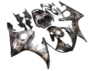 Gris Noir Mat Geometric Carénage Moto Yamaha YZF R6 2003-2004 Pas Chère