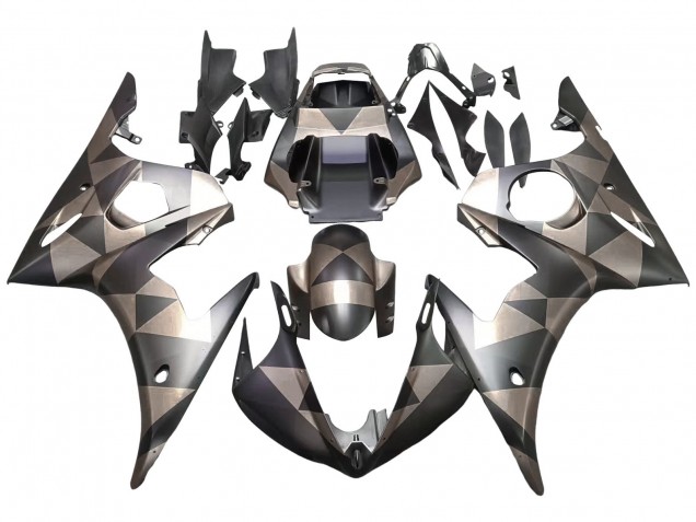 Gris Noir Mat Geometric Carénage Moto Yamaha YZF R6S 2006-2009