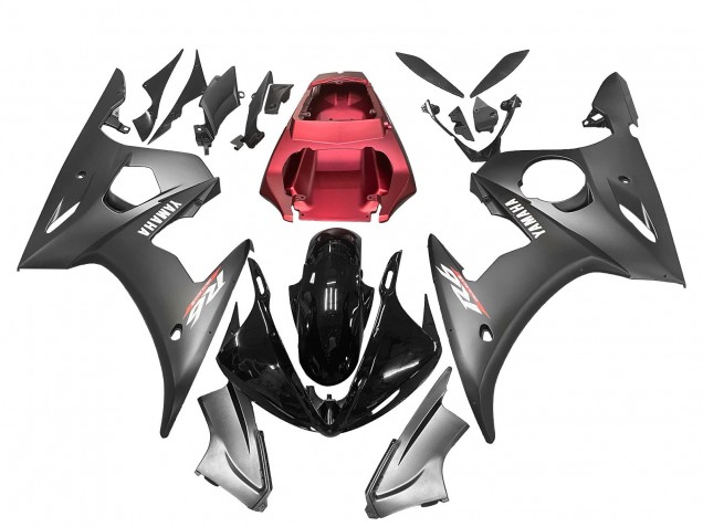 Rouge Noir Brillant Noir Mat Carénage Moto Yamaha YZF R6 2003-2004