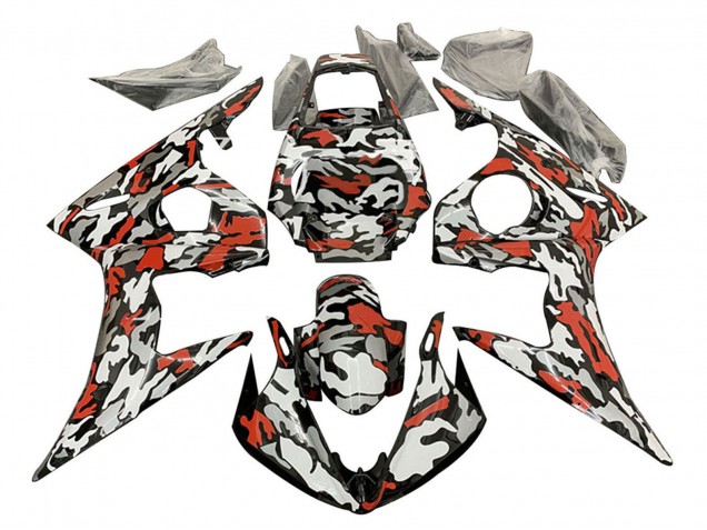 Noir Rouge Gris Camouflage Carénage Moto Yamaha YZF R6 2003-2004