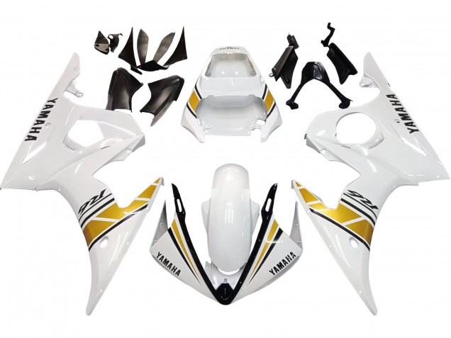 Blanc Or Carénage Moto Yamaha YZF R6S 2006-2009