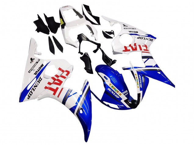 Blanc Bleu Dunlop Fiat Motul Carénage Moto Yamaha YZF 600 R6 2005