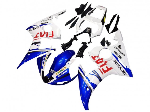 Blanc Bleu Dunlop Fiat Motul Carénage Moto Yamaha YZF 600 R6 2005