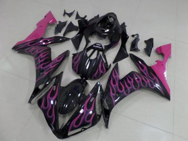 Noir Brillant Rose Flamme Carénage Moto Yamaha YZF R1 2004-2006 Pas Chère