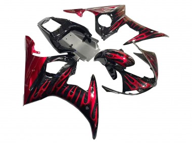 Noir Rouge Flamme Carénage Moto Yamaha YZF 600 R6 2005 Pas Chère