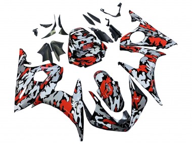 Noir Rouge Gris Camouflage Carénage Moto Yamaha YZF 600 R6 2005 Pas Chère