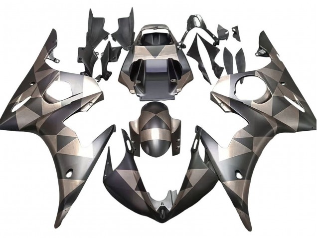 Noir Mat Gris Geometric Carénage Moto Yamaha YZF 600 R6 2005