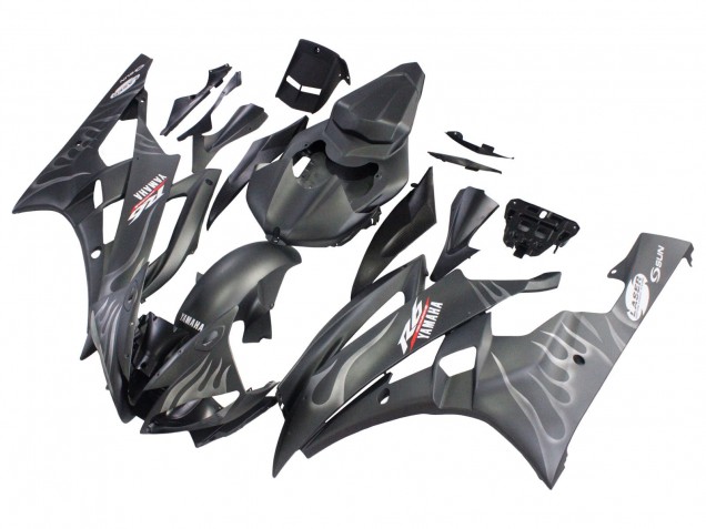 Noir Mat Argent Flamme Carénage Moto Yamaha YZF 600 R6 2006-2007
