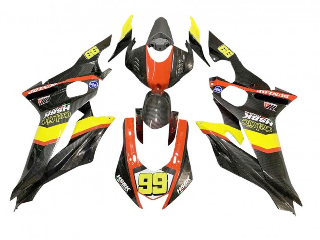 Jaune Orange Noir Fibre de Carbone Style Carénage Moto Yamaha YZF 600 R6 2008-2016