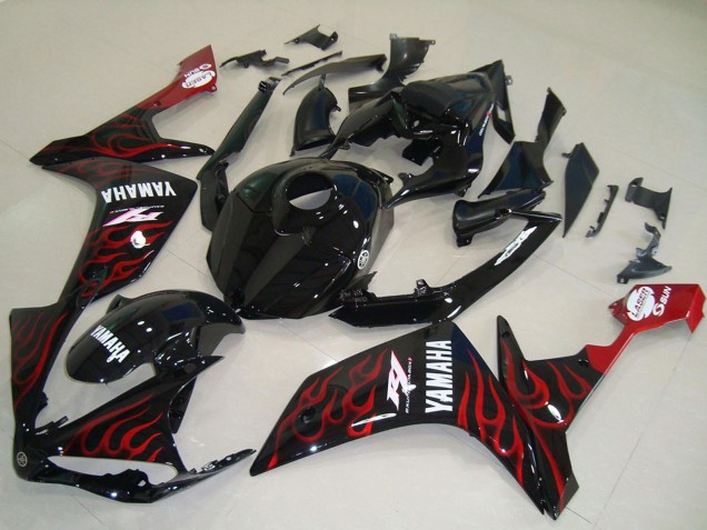 Noir Brillant Rouge Flamme Carénage Moto Yamaha YZF R1 2007-2008