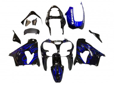 Noir Brillant Bleu Flamme Blanc Carénage Moto Kawasaki ZX9R 2000-2001 Pas Chère
