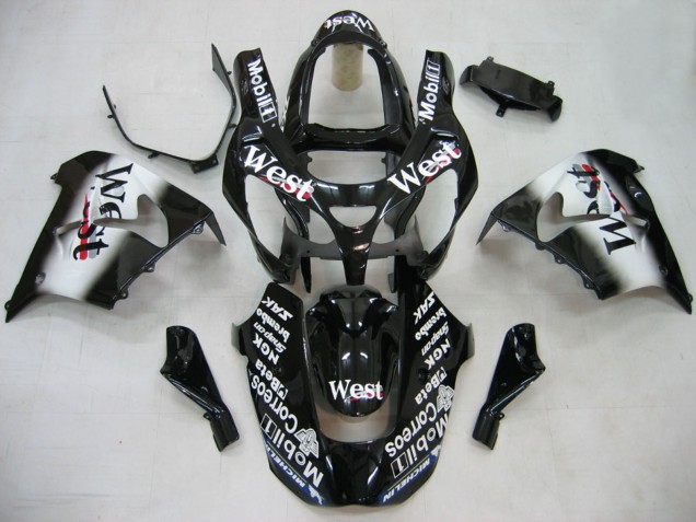 Noir Brillant Blanc West Carénage Moto Kawasaki ZX9R 2000-2001