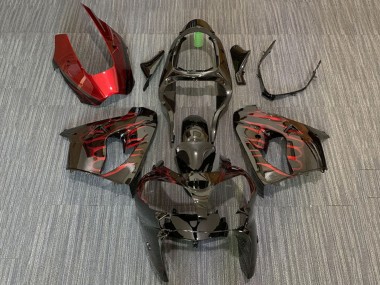 Noir Brillant Rouge Flamme Carénage Moto Kawasaki ZX9R 2000-2001 Pas Chère