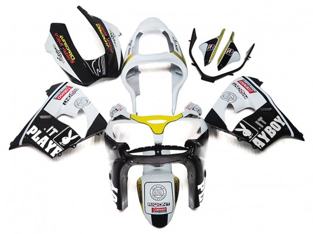 Blanc Jaune Noir Brillant Playboy Carénage Moto Kawasaki ZX9R 2000-2001