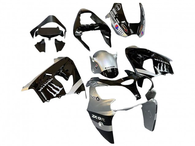 Argent Noir Brillant Monstre Elf Carénage Moto Kawasaki ZX9R 2002-2003