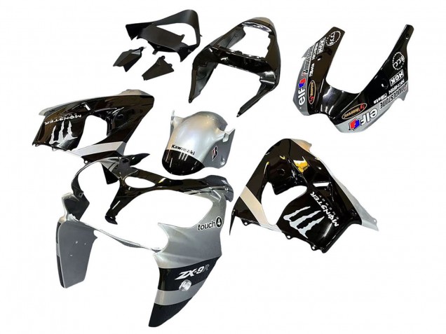 Argent Noir Brillant Monstre Elf Carénage Moto Kawasaki ZX9R 2002-2003