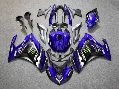 Bleu Argent Noir Monstre Carénage Moto Yamaha YZF R3/R25 2015-2018 Pas Chère