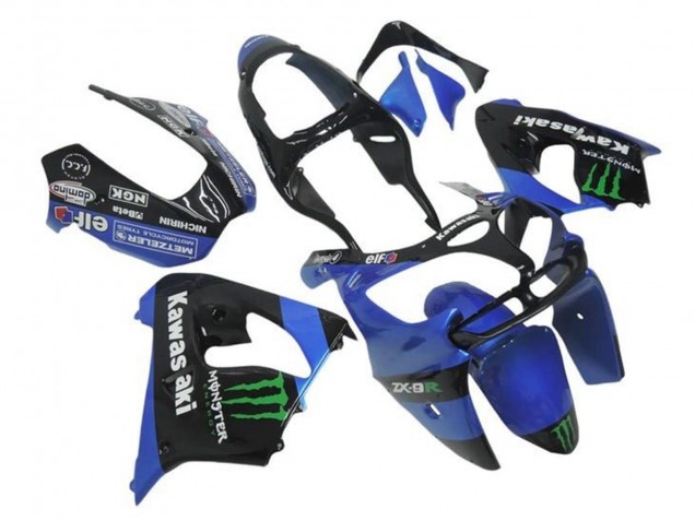 Bleu Noir Vert Monstre Carénage Moto Kawasaki ZX9R 2000-2001