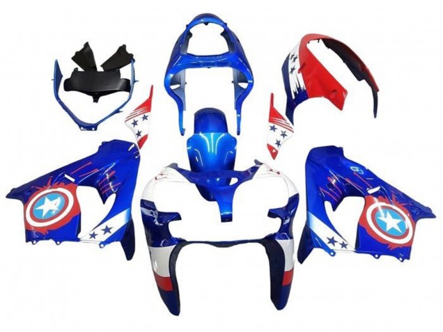 Bleu Rouge Captain America Étoile Carénage Moto Kawasaki ZX9R 2000-2001