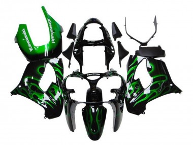 Noir Brillant Vert Flamme Blanc Carénage Moto Kawasaki ZX9R 2000-2001 Pas Chère