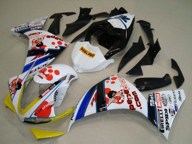 Blanc Rouge Jaune Noir Pepe Phone Dark Dog Carénage Moto Yamaha YZF R1 2009-2011 Pas Chère