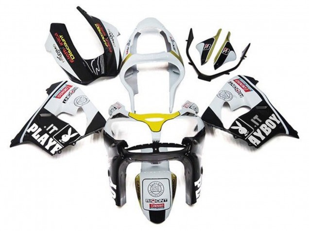 Blanc Noir Jaune Playboy Carénage Moto Kawasaki ZX9R 2002-2003